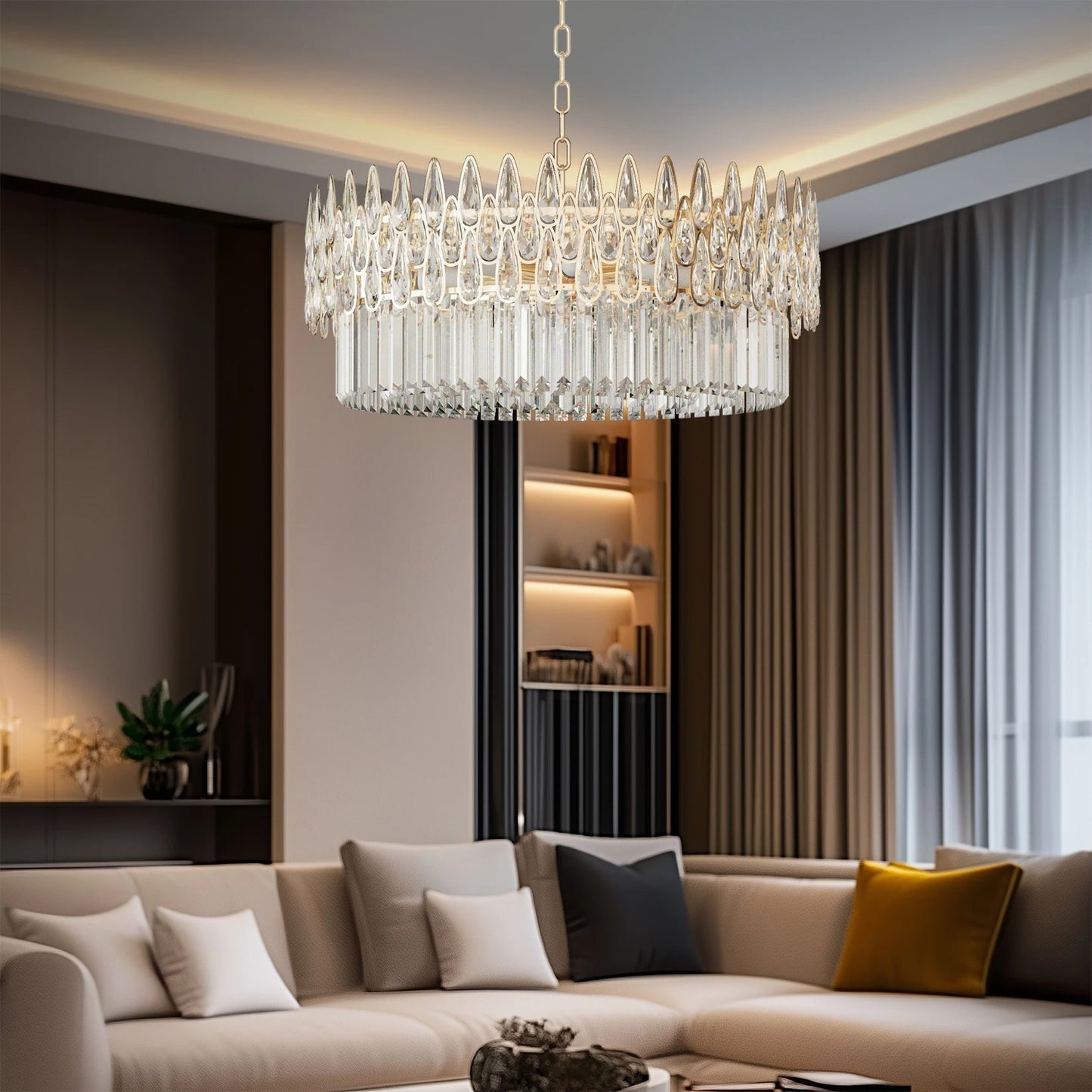 Luxury Crystal Pendant Chandelier – Artistic Ceiling Light Fixture with 3-Colour Adjustable Lighting