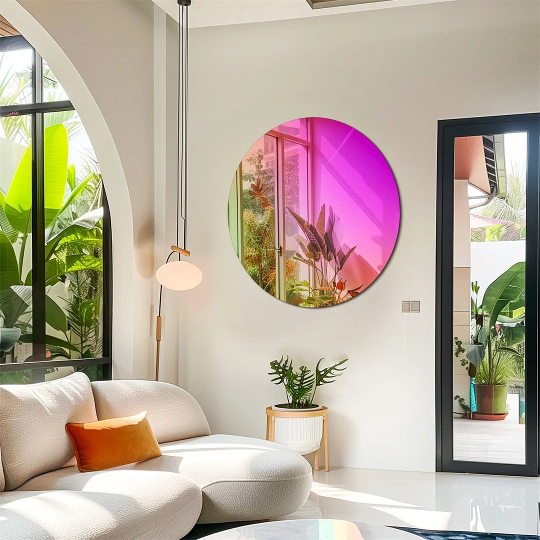 Rainbow Iridescent Round Wall Mirror – Decorative Glass Accent for Living Room, Entryway & Home