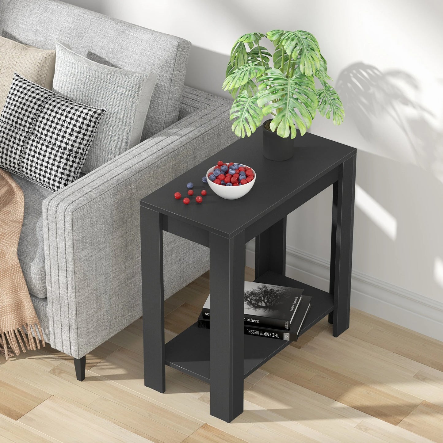 Modern Black Coffee Table Small Wood Narrow Sofa Side