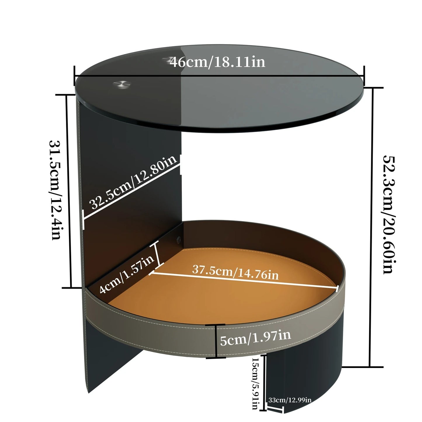 2-Tier Side End Table with Tempered Glass Top