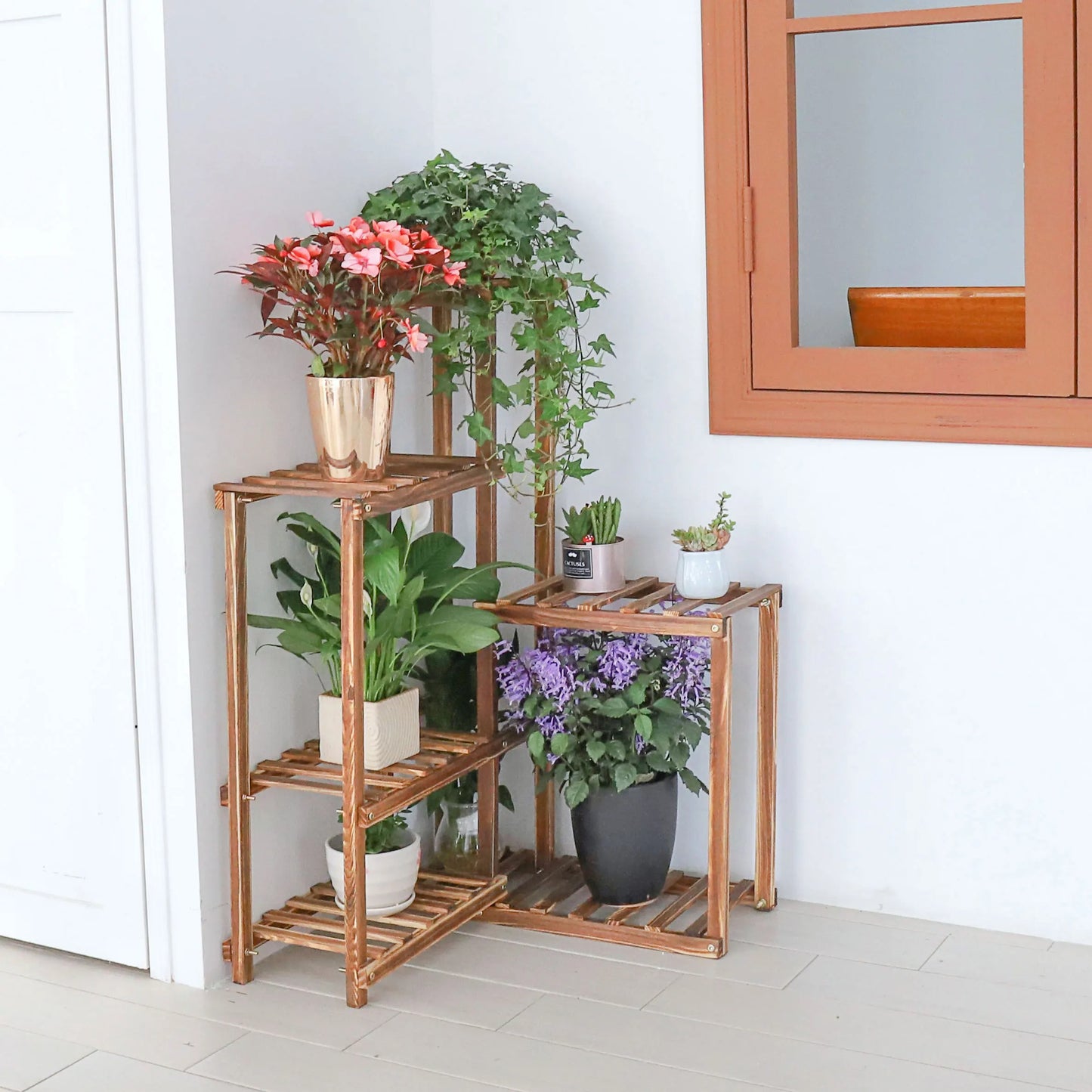 6 Tier Plant Corner Stand Wood Displaying Shelves