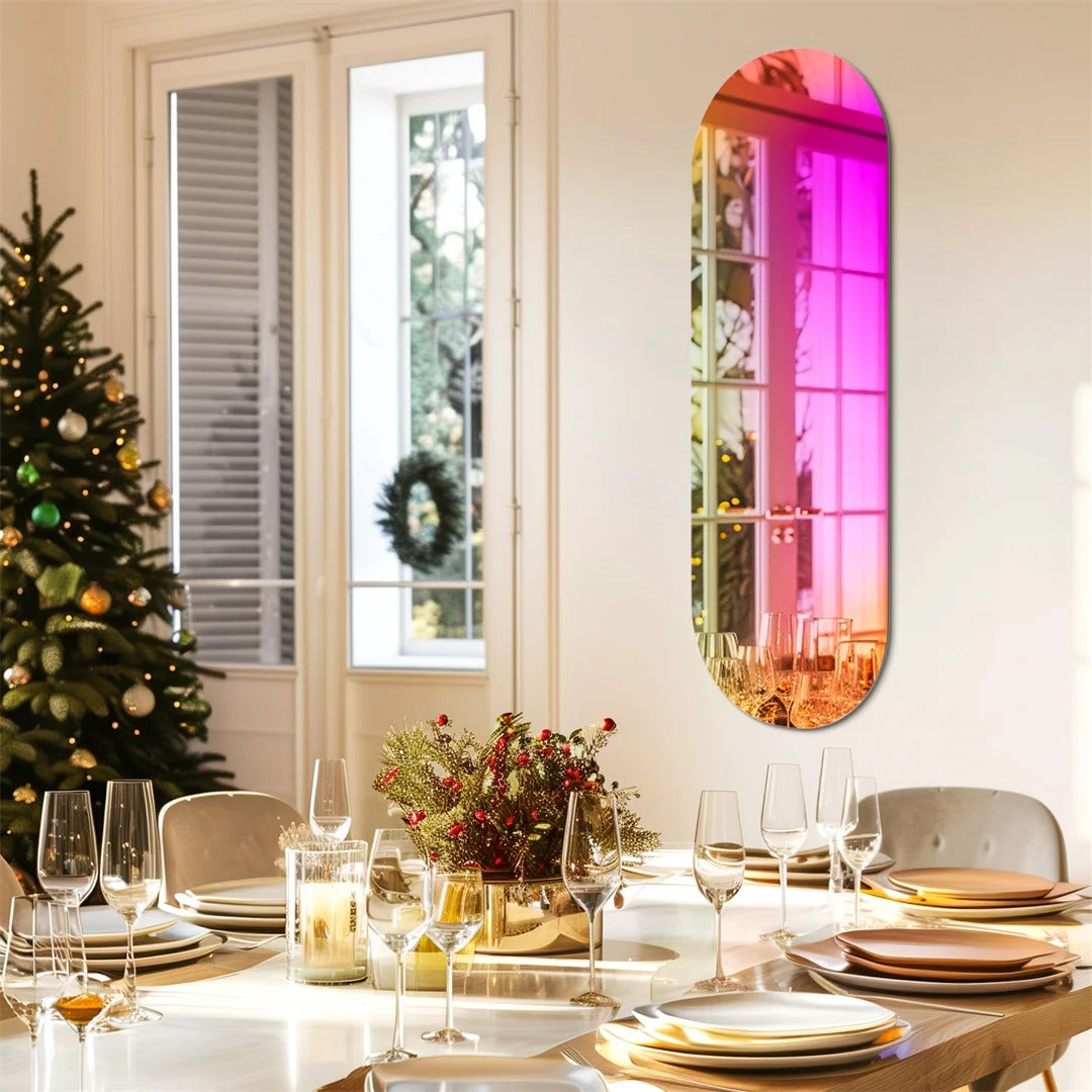 Aesthetic Iridescent Full-Length Wall Mirror – Rainbow Glass Accent Mirror for Bedroom & Living Room