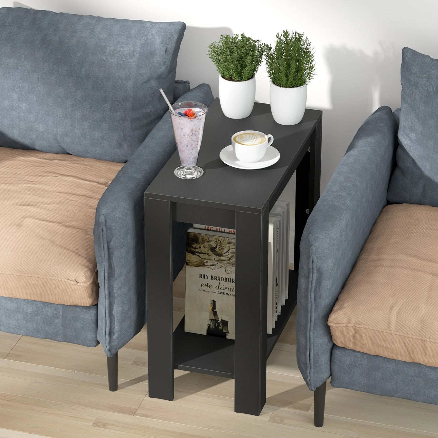Modern Black Coffee Table Small Wood Narrow Sofa Side