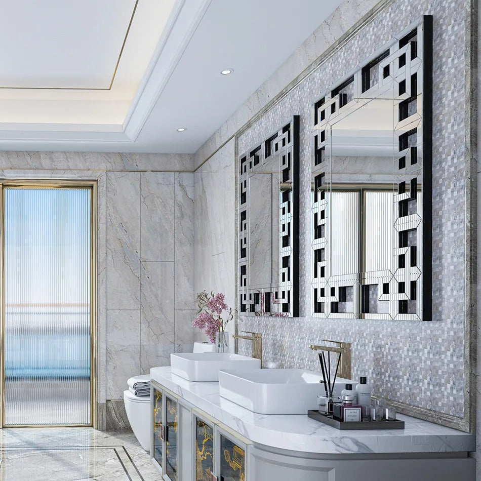 High-grade Wall Decorative Mirror with Silver Polished Hollow-out Mirrors for Home Decor, Living Room, Hallway.