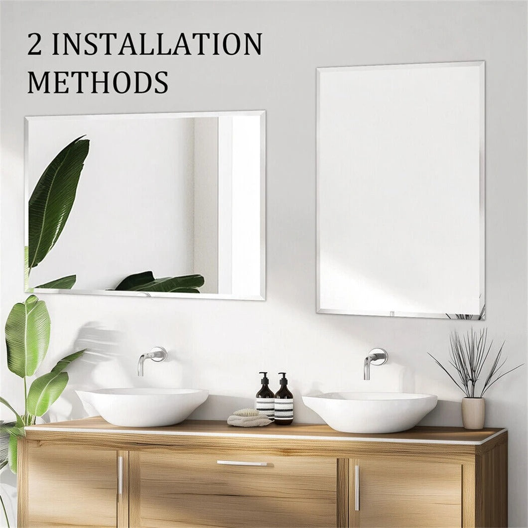 Frameless Rectangle Wall Mirror – Beveled Silver Edge Vanity Mirror for Bathroom, Bedroom, Living Room & Dining Room