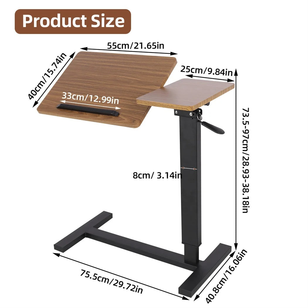 Adjustable Mobile Over Bed Bedside Laptop Desk with Hidden Wheels Rolling Sofa Side Table