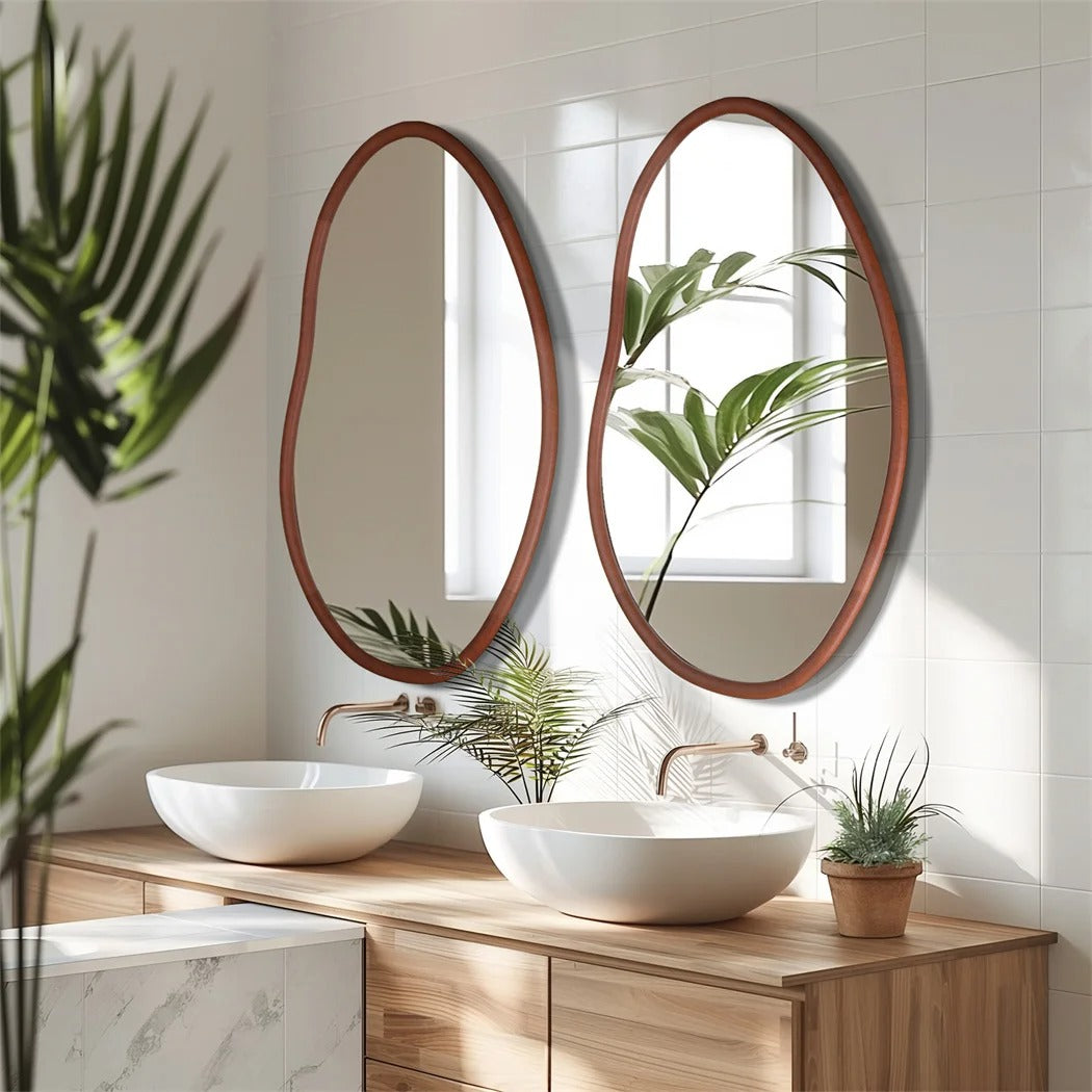 Large Irregular Wall Mirror – Decorative Accent Vanity Mirror with Solid Wood Frame for Living Room, Bedroom, Hallway & Dining Room