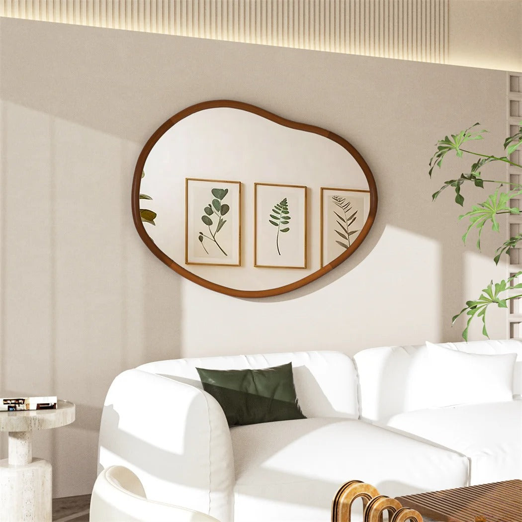 Large Irregular Wall Mirror – Decorative Accent Vanity Mirror with Solid Wood Frame for Living Room, Bedroom, Hallway & Dining Room
