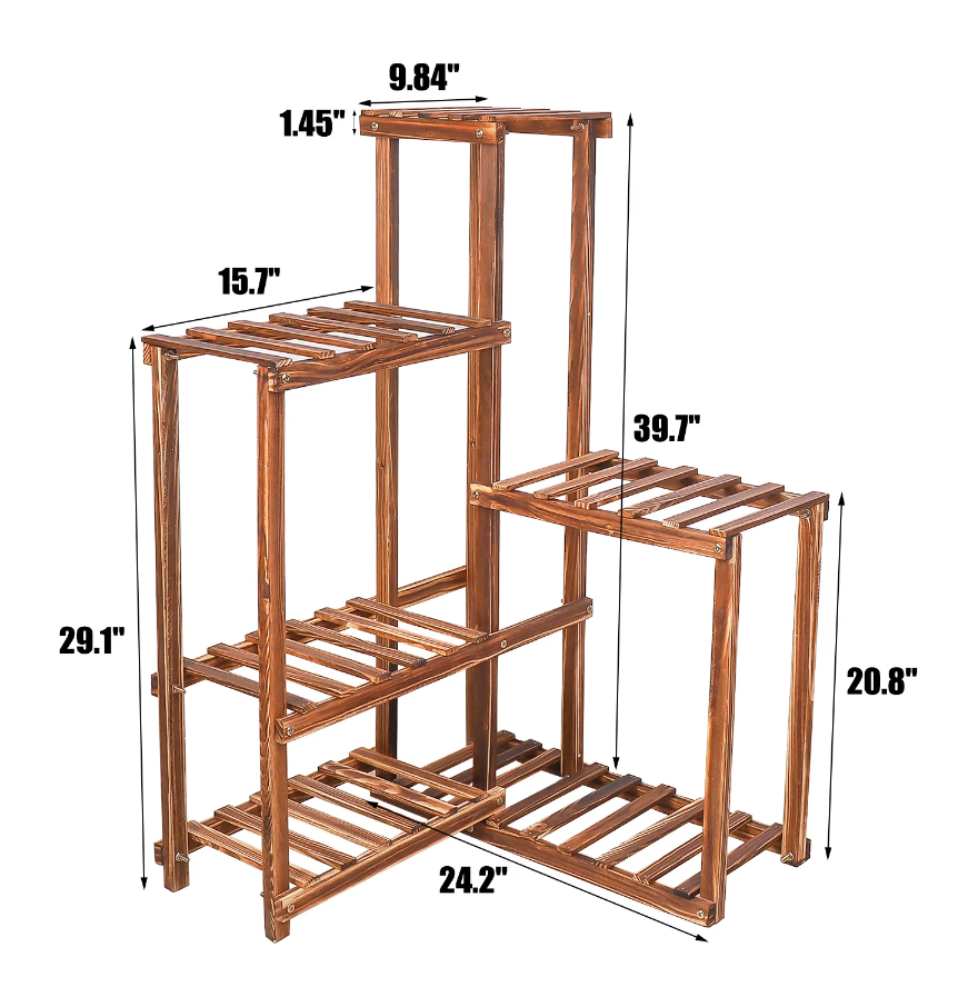 6 Tier Plant Corner Stand Wood Displaying Shelves