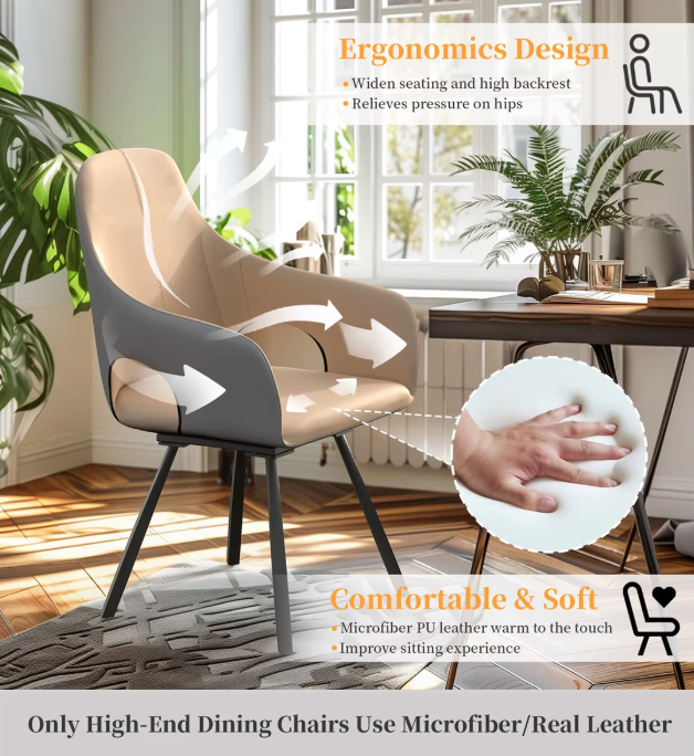 360° Swivel Dining Chairs with Armrest (2pcs)