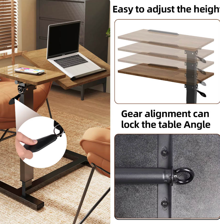 Adjustable Mobile Over Bed Bedside Laptop Desk with Hidden Wheels Rolling Sofa Side Table