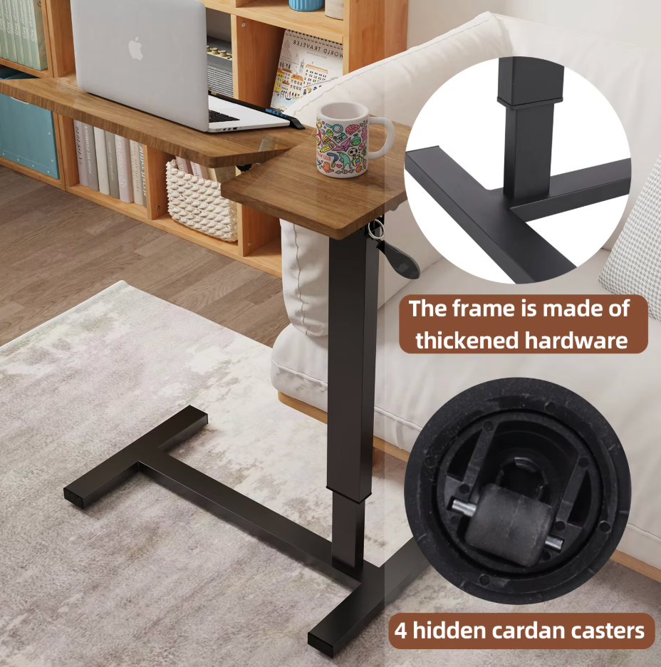 Adjustable Mobile Over Bed Bedside Laptop Desk with Hidden Wheels Rolling Sofa Side Table