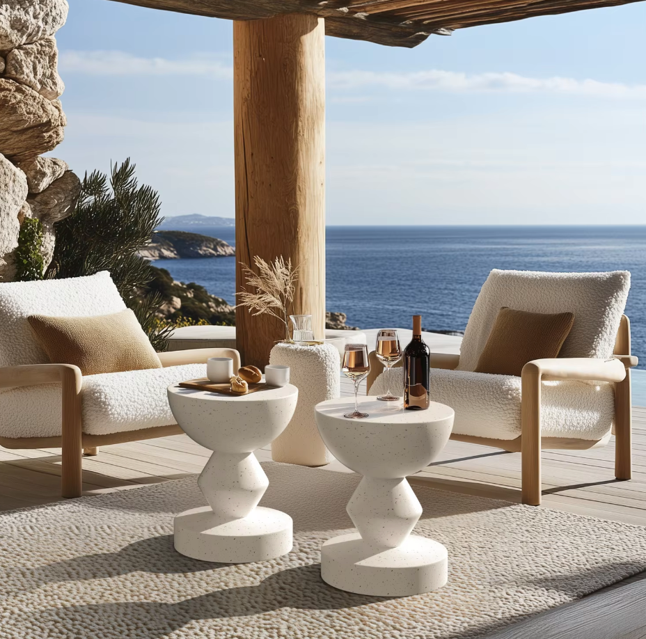 Outdoor Concrete Side Table 43CM Tall Accent End Table Garden Stool for Living Room, and Patio