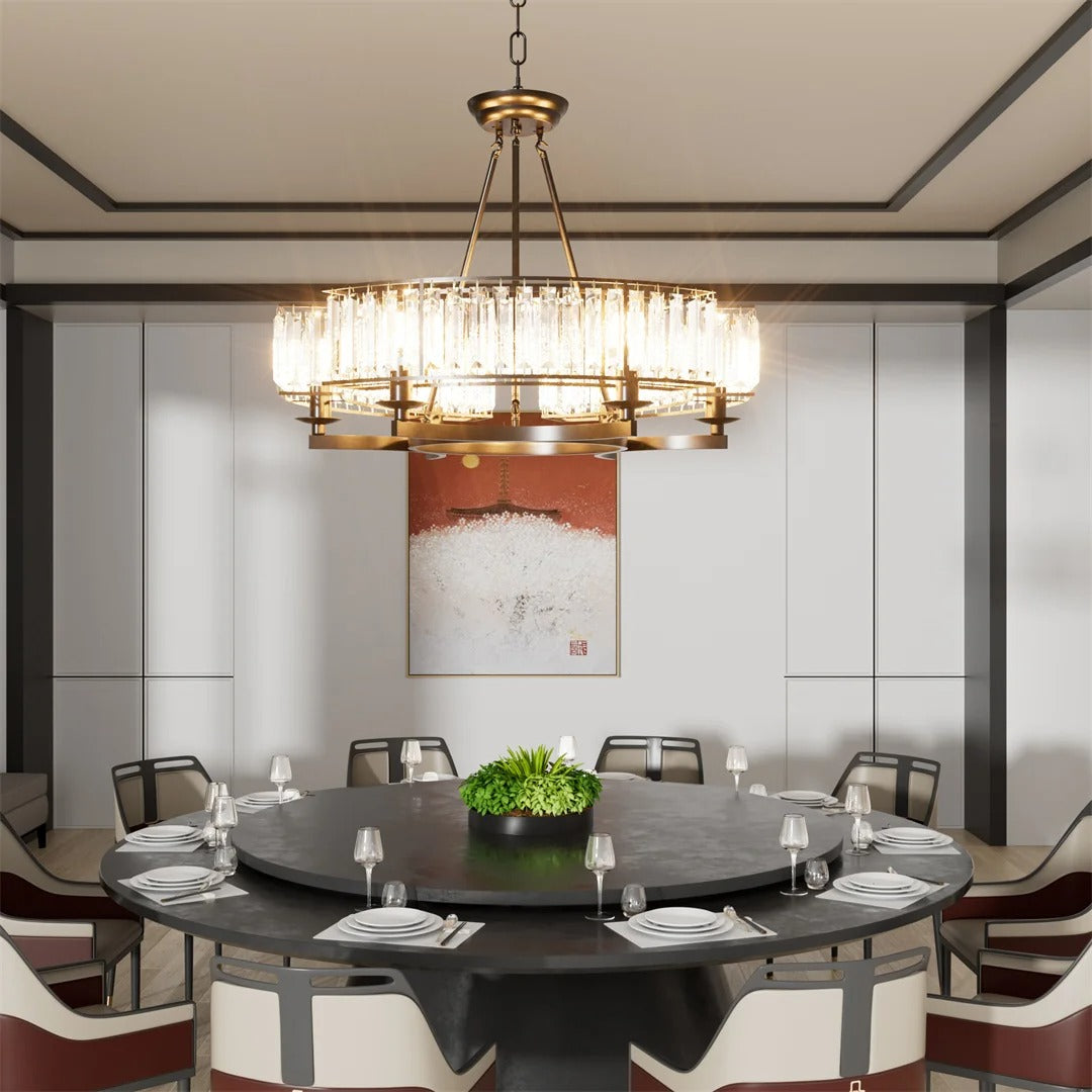 Round Crystal Chandelier – Black Ceiling Light Fixture with 3-Colour Modes & Adjustable Height