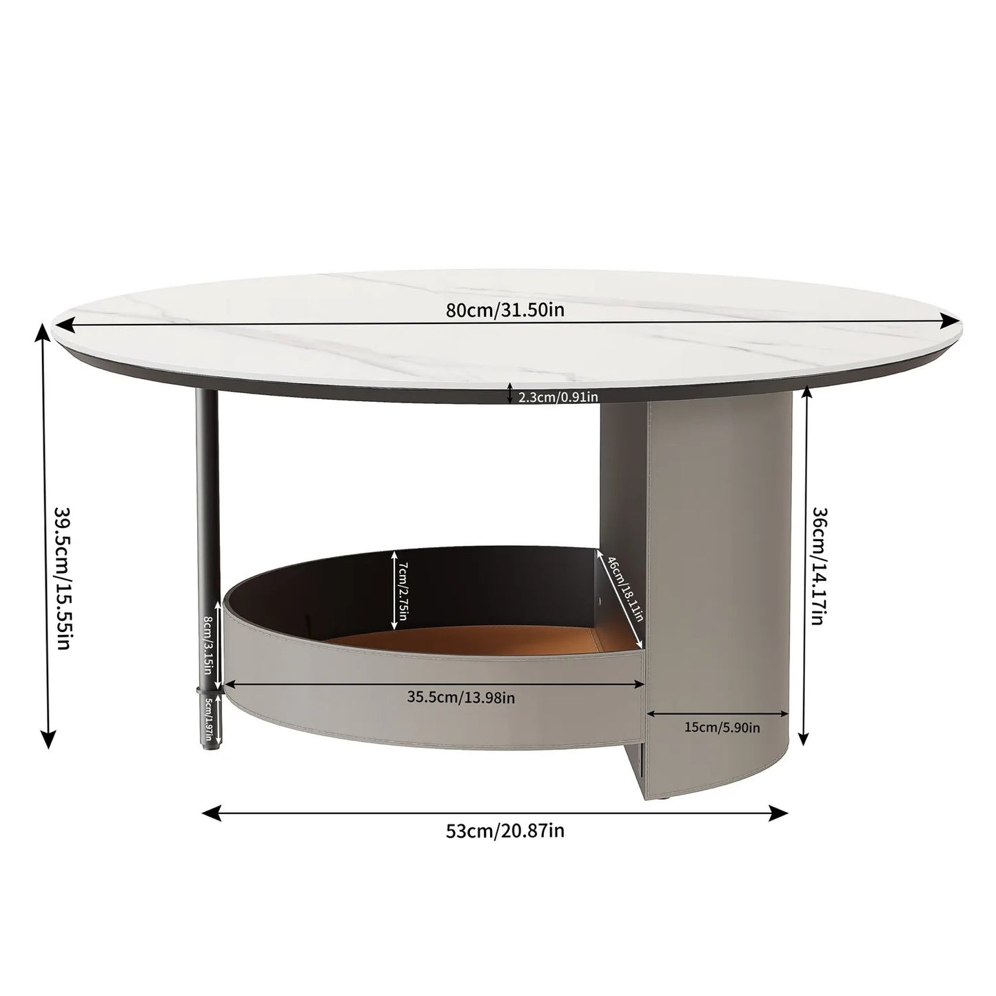 Round Coffee Tables for Living Room with Sintered Stone Top