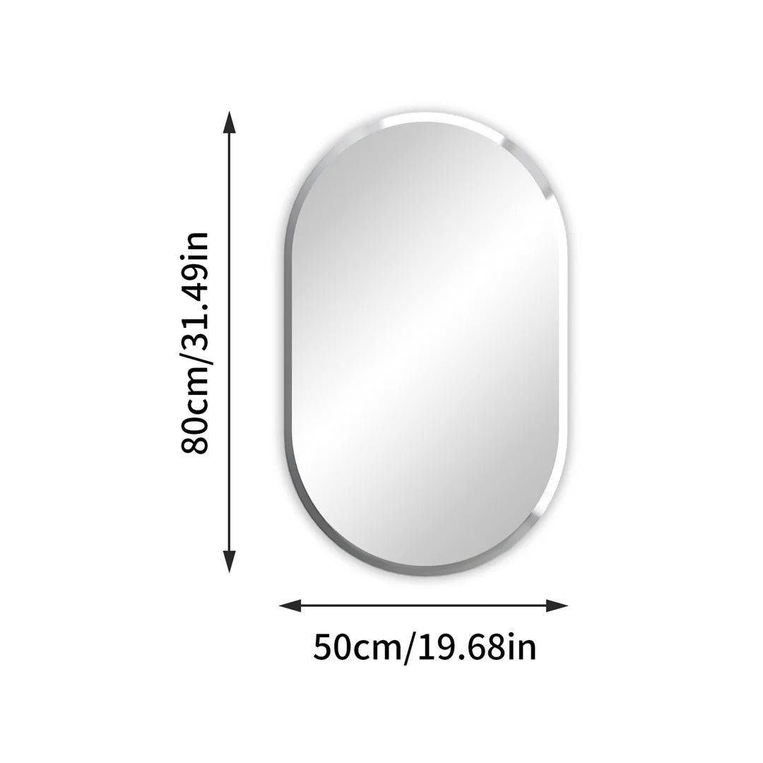Frameless Long Oval Vanity Mirror – Silver Glass Wall Mirror with Beveled Edge for Bathroom & Entryway