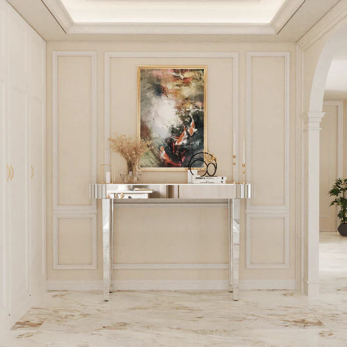 Silver Mirrored Console Table Furniture 47.2 Inch Long