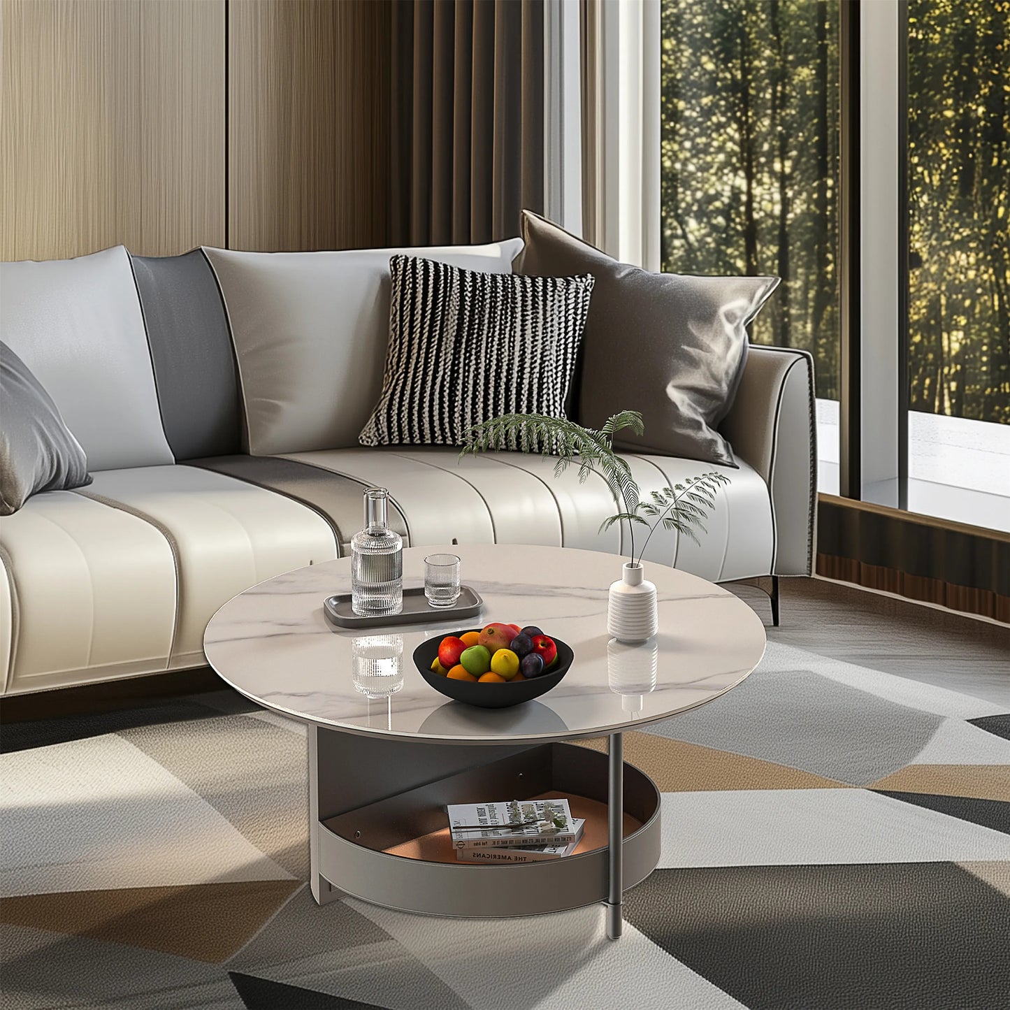 Round Coffee Tables for Living Room with Sintered Stone Top