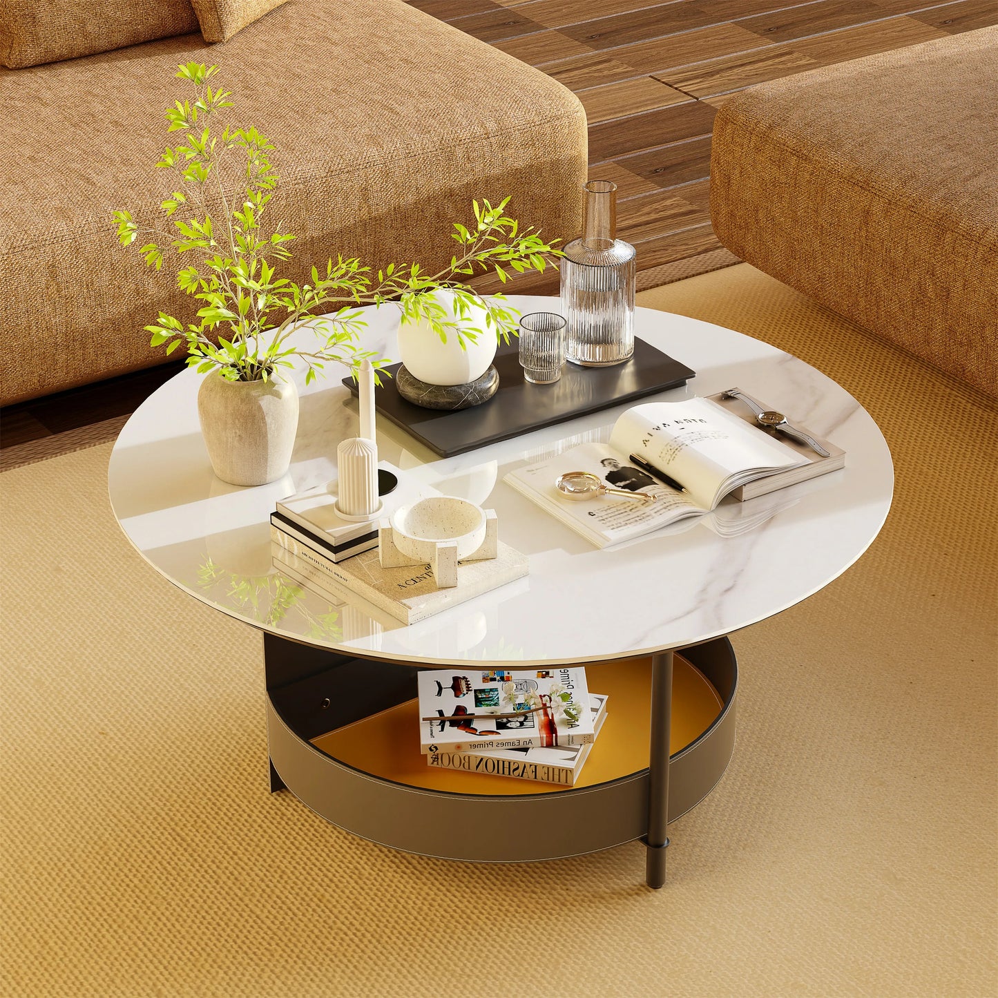 Round Coffee Tables for Living Room with Sintered Stone Top