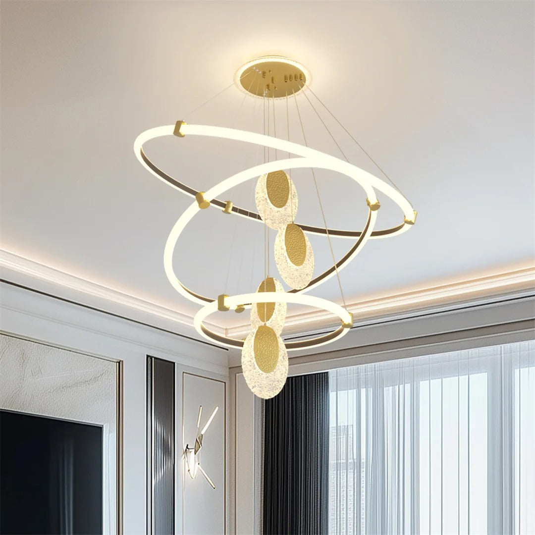 3-Layer Modern LED Ceiling Chandelier – Acrylic Water-Drop Pendant Light with 3-Colour Adjustable Lighting