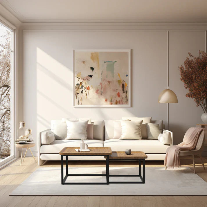 Set of 2 Industrial Nesting Rectangle Coffee Tables, Living Room Inspo