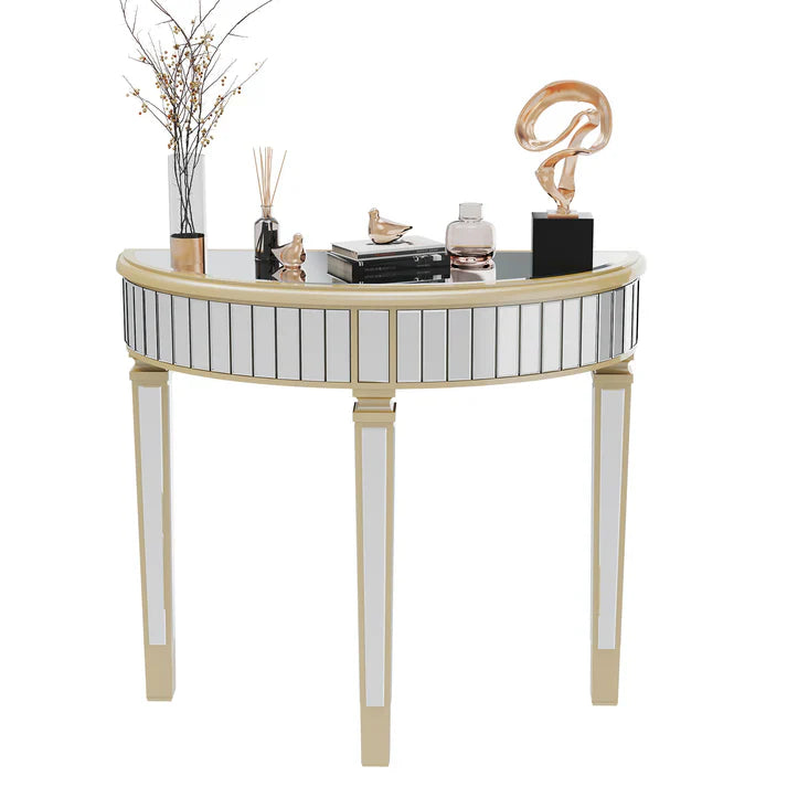 Half-moon Silver Mirrored Console Entryway Table