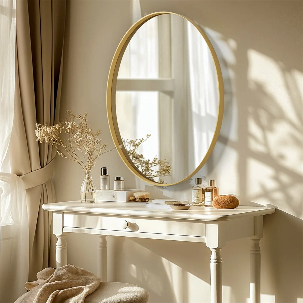 Brushed Gold Wall Mirror with Metal Frame – Modern Decorative Vanity Mirror for Entryway & Living Room