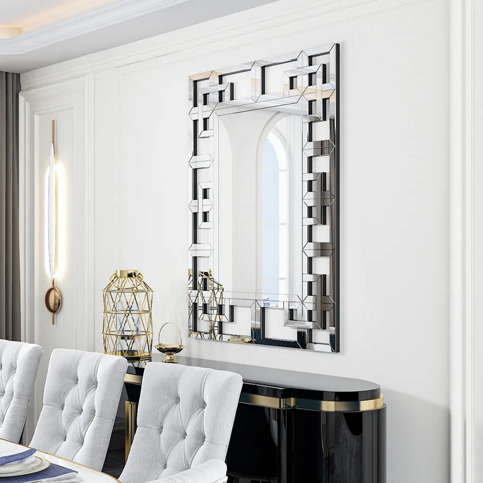 High-grade Wall Decorative Mirror with Silver Polished Hollow-out Mirrors for Home Decor, Living Room, Hallway.
