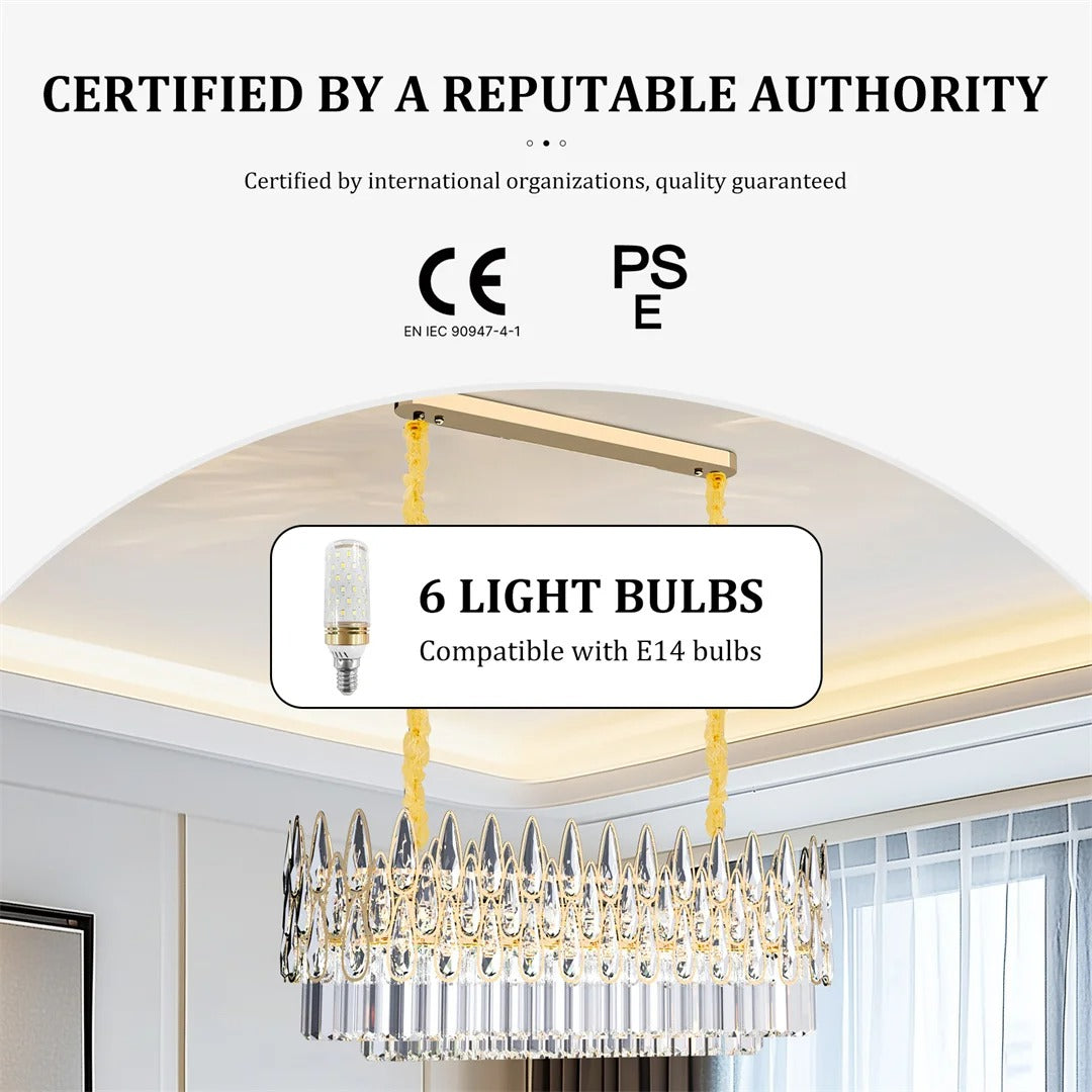 Modern Rectangular Crystal Raindrop Chandelier – Pendant Ceiling Light Fixture for Elegant Interiors