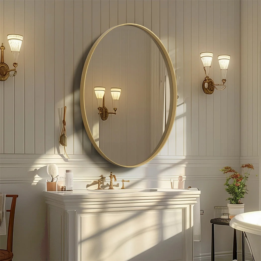 Brushed Gold Wall Mirror with Metal Frame – Modern Decorative Vanity Mirror for Entryway & Living Room