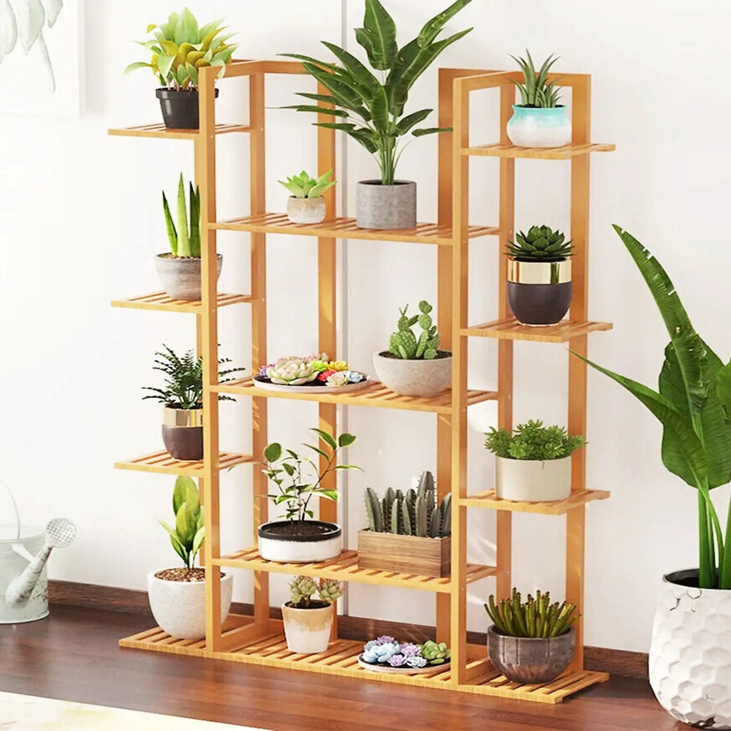 9-Tier Bamboo Plant Stand – Multi-Level Flowerpot Display Rack for Up to 17 Pots (Indoor & Outdoor)