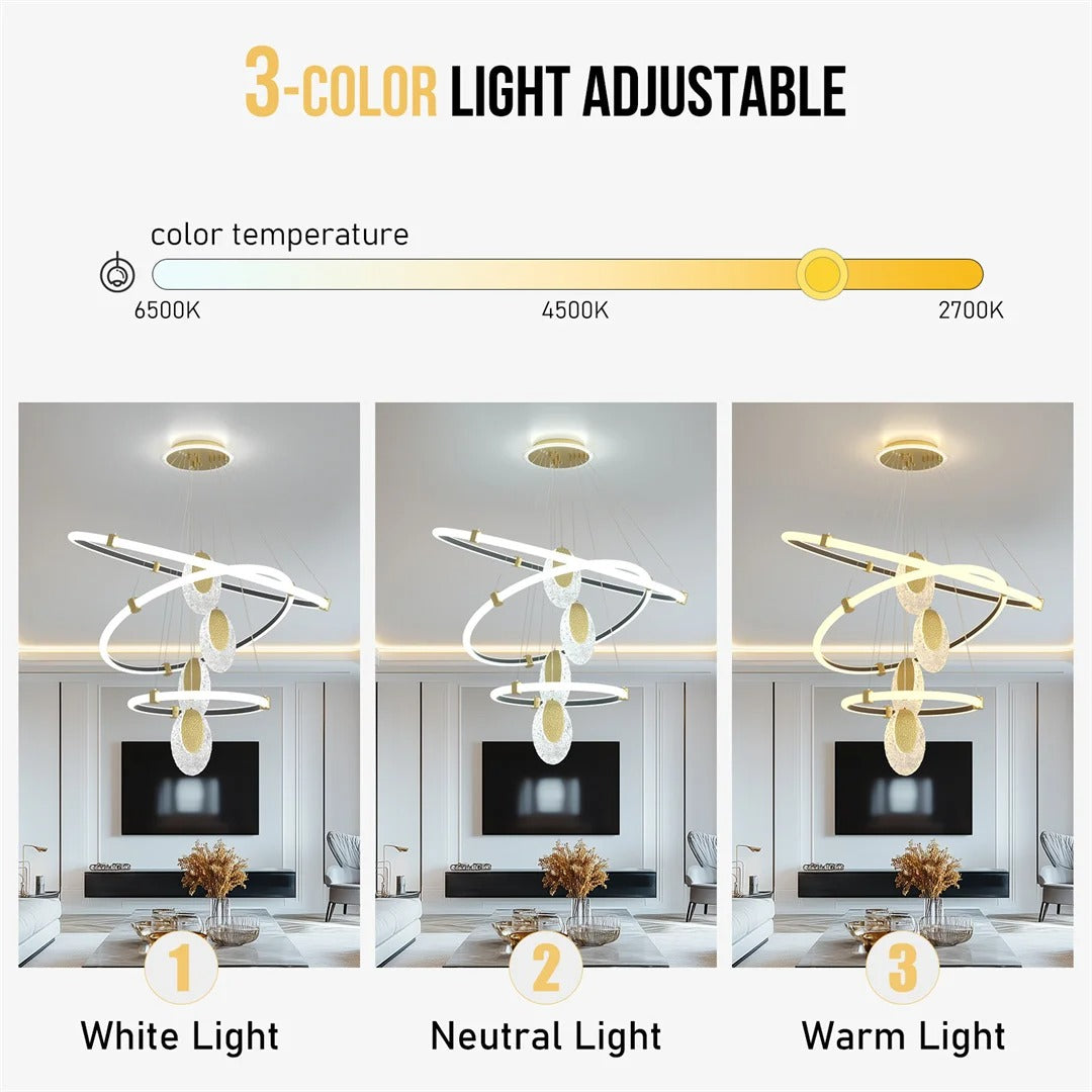 3-Layer Modern LED Ceiling Chandelier – Acrylic Water-Drop Pendant Light with 3-Colour Adjustable Lighting
