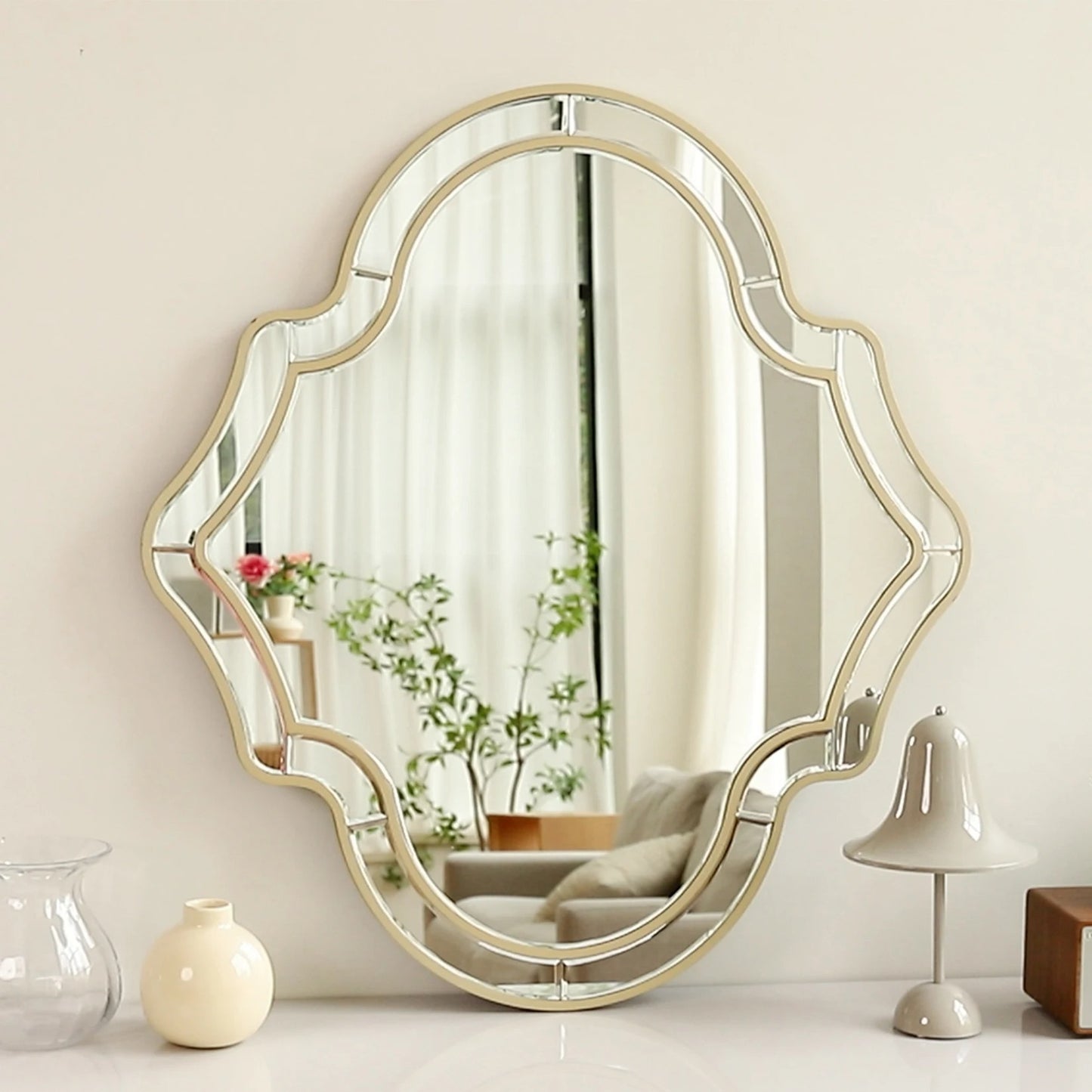Large Gold Wall Mirror with Glass Frame – Modern Accent Mirror with Golden Rim for Living Room & Hallway Decor