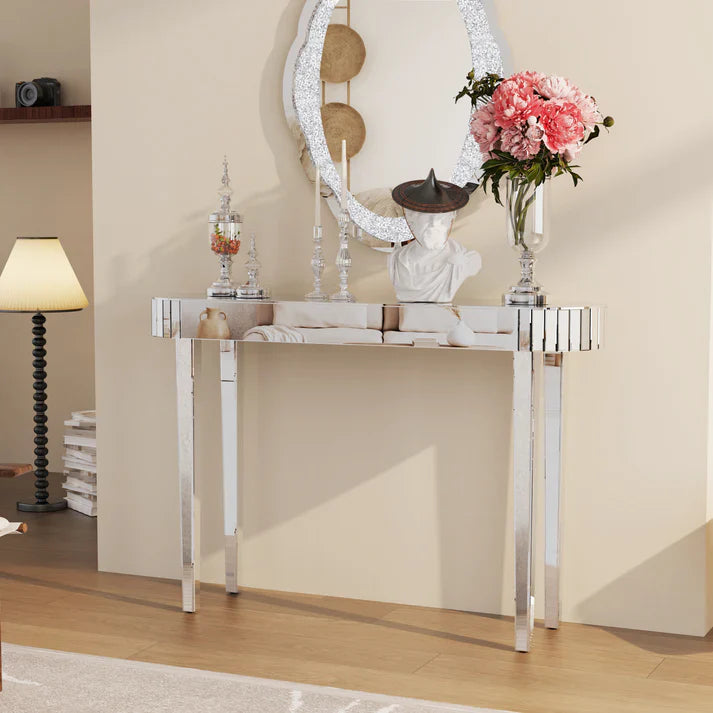 Silver Mirrored Console Table Furniture 47.2 Inch Long