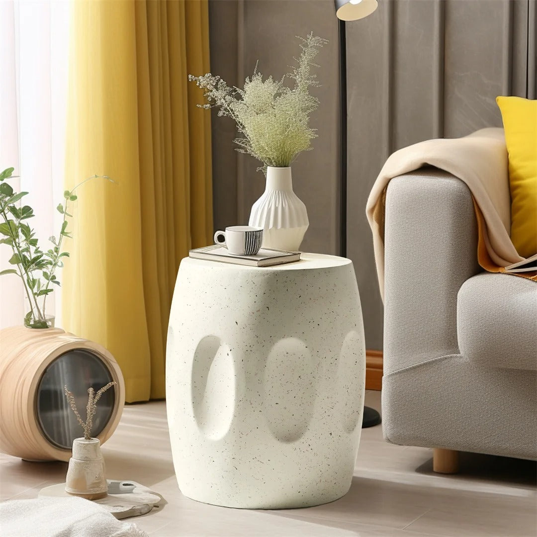 Unique Lightweight Concrete Side Table Decorative Garden Stool Faux Terrazzo Accent Table Small Coffee End Table