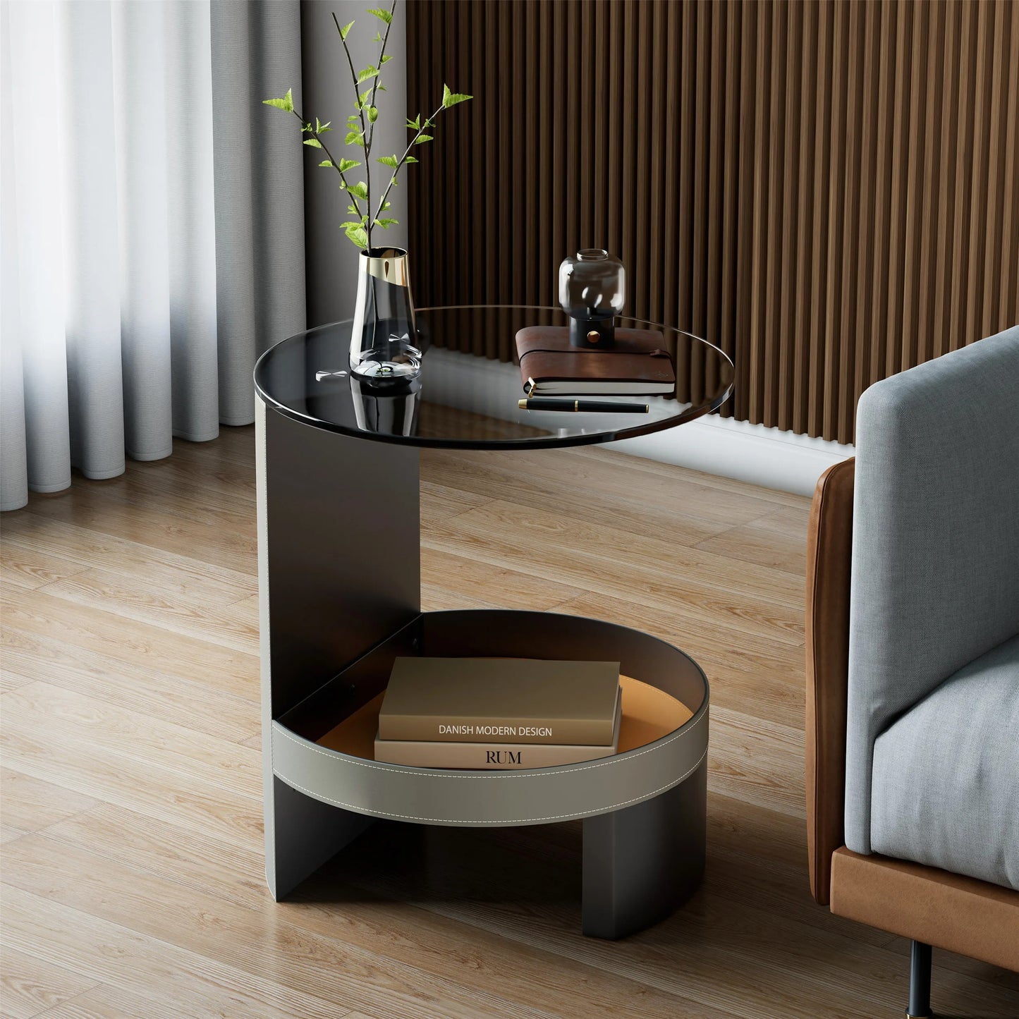 2-Tier Side End Table with Tempered Glass Top
