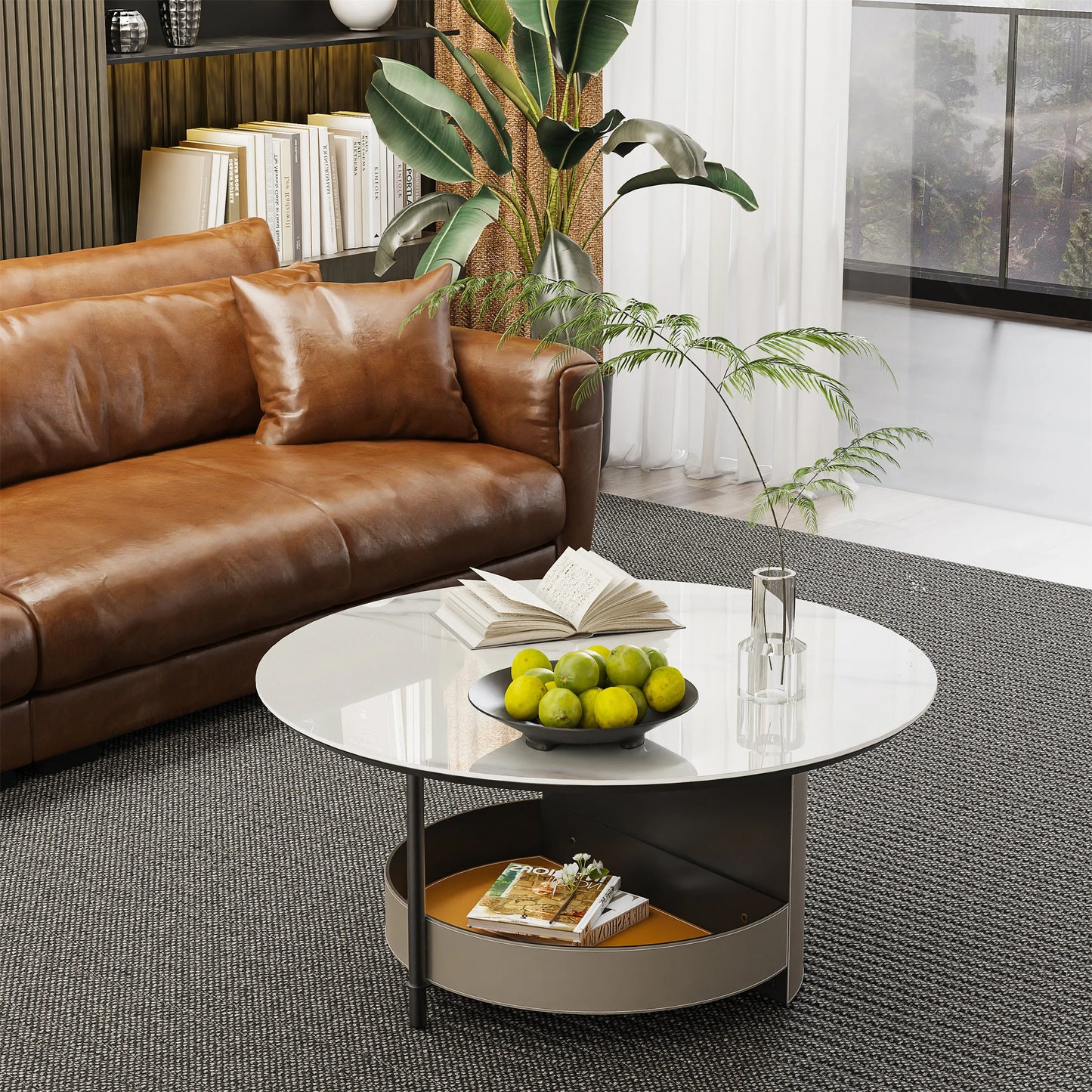 Round Coffee Tables for Living Room with Sintered Stone Top