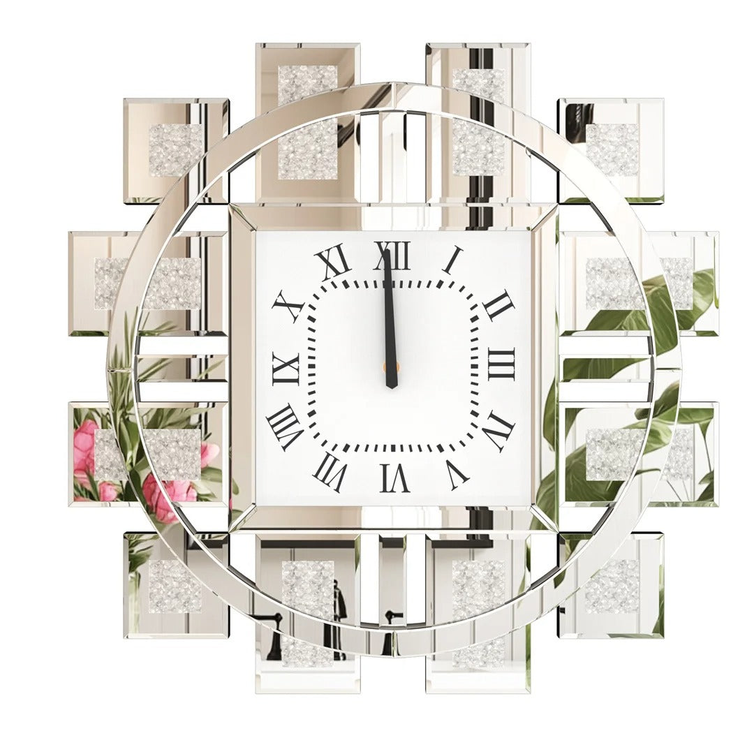 Irregular Decorative Wall Clock – Silver/Gold Crystal Crushed Diamond Inlay, Battery Operated