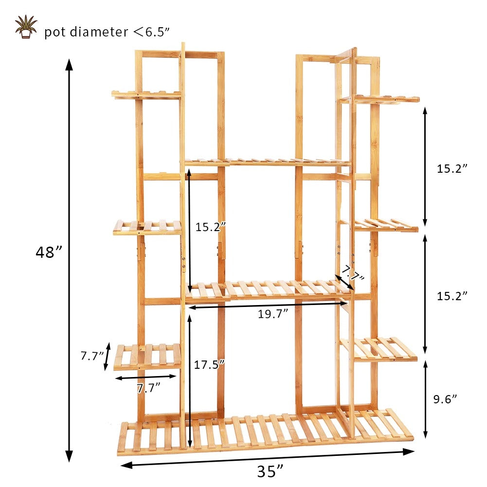 9-Tier Bamboo Plant Stand – Multi-Level Flowerpot Display Rack for Up to 17 Pots (Indoor & Outdoor)