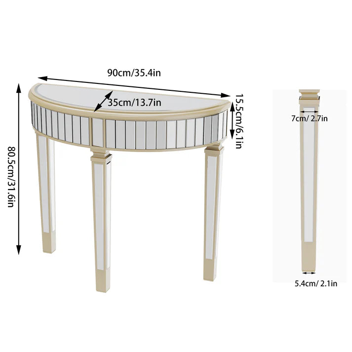 Half-moon Silver Mirrored Console Entryway Table