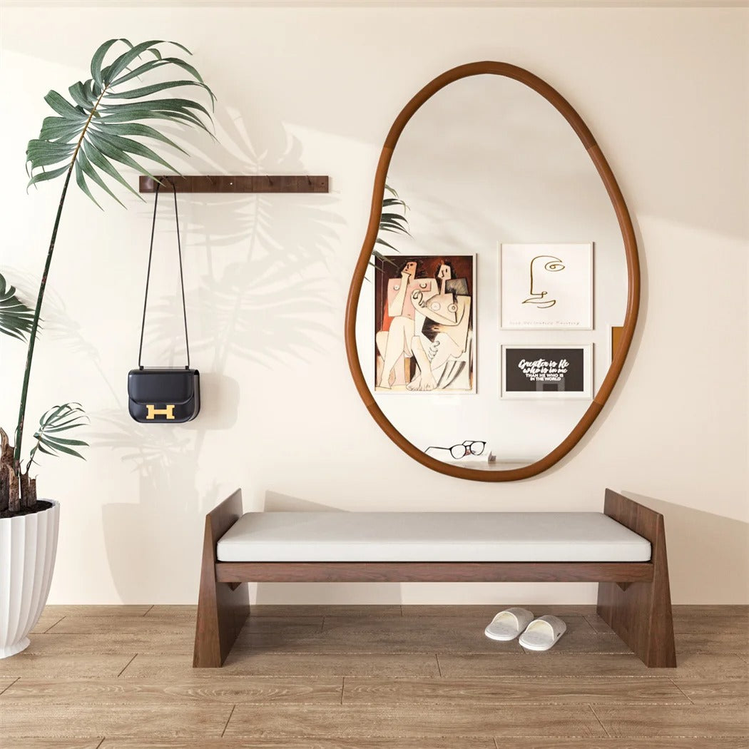Large Irregular Wall Mirror – Decorative Accent Vanity Mirror with Solid Wood Frame for Living Room, Bedroom, Hallway & Dining Room