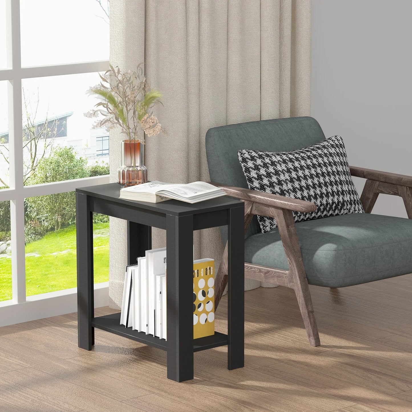 Modern Black Coffee Table Small Wood Narrow Sofa Side