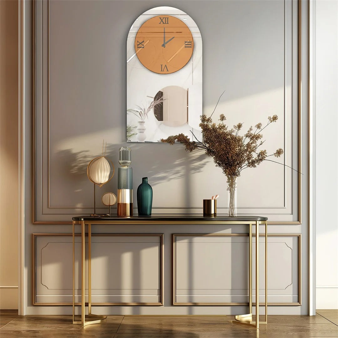 Modern Oblong Wall Clock – Long Silver Mirror Decorative Clock with Roman Numerals for Living Room & Bedroom