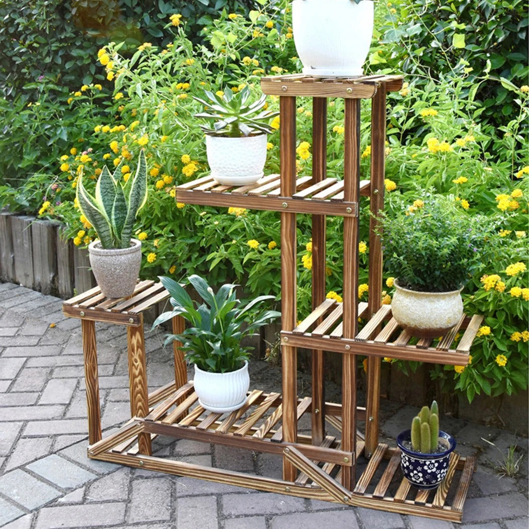 outdoor plant shelves and racks uk Multi-Tier Pine Wood Plant Stand – Indoor/Outdoor Flower Display Rack for Living Rooms, Balconies, Patios, and Gardens