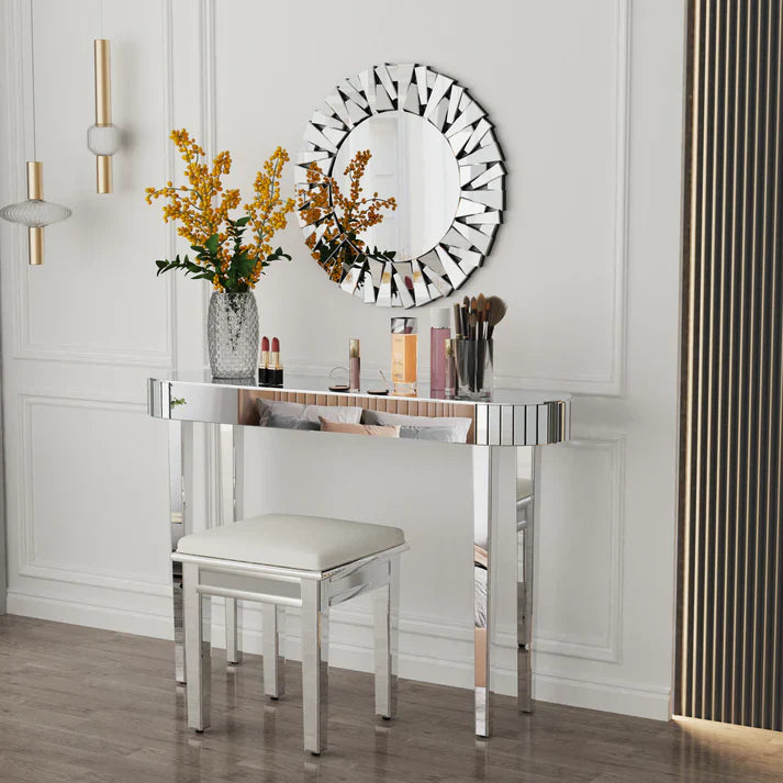 Silver Mirrored Console Table Furniture 47.2 Inch Long