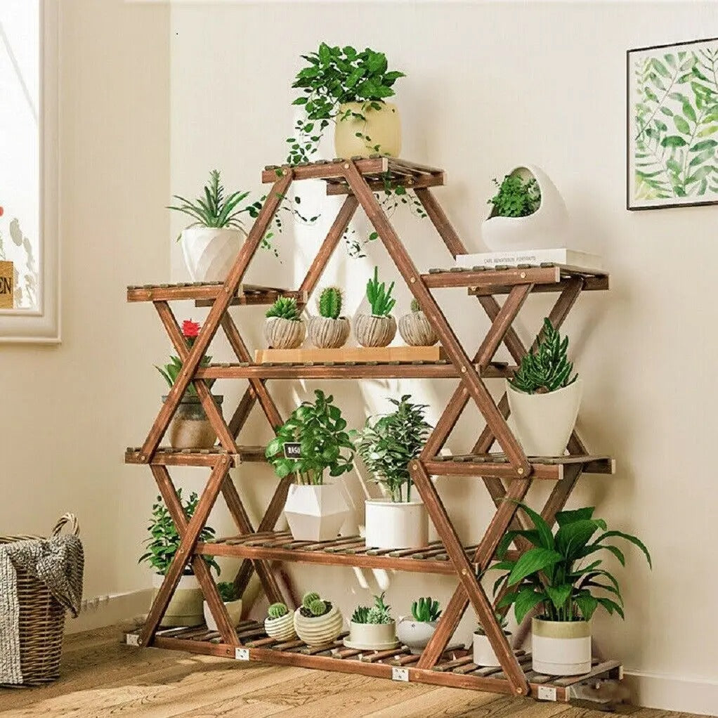 6 Tier Large Triangular Wood Plant Stand,Plant Corner Display