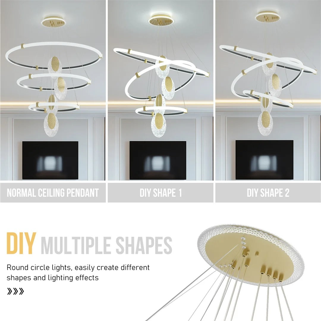 3-Layer Modern LED Ceiling Chandelier – Acrylic Water-Drop Pendant Light with 3-Colour Adjustable Lighting