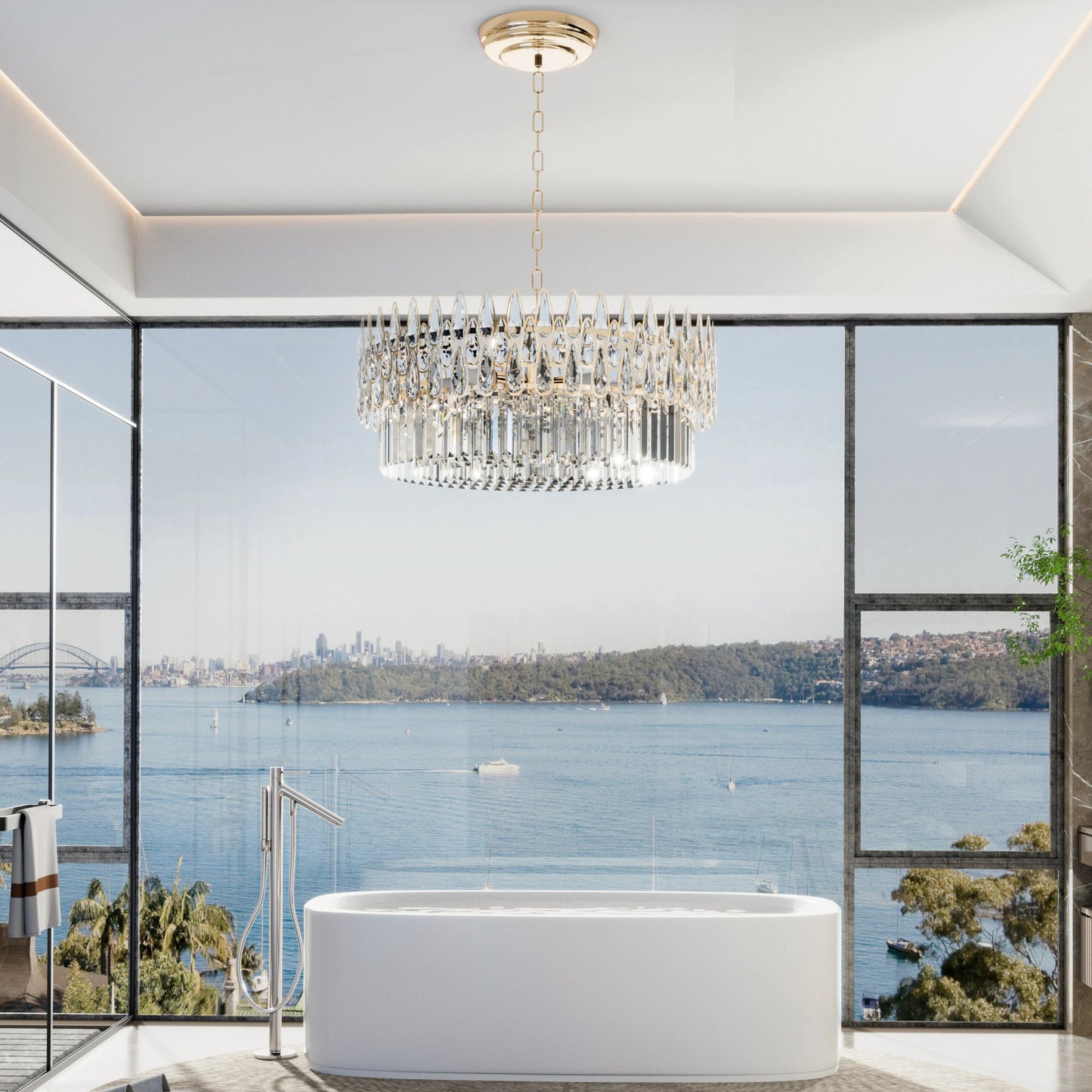 Luxury Crystal Pendant Chandelier – Artistic Ceiling Light Fixture with 3-Colour Adjustable Lighting