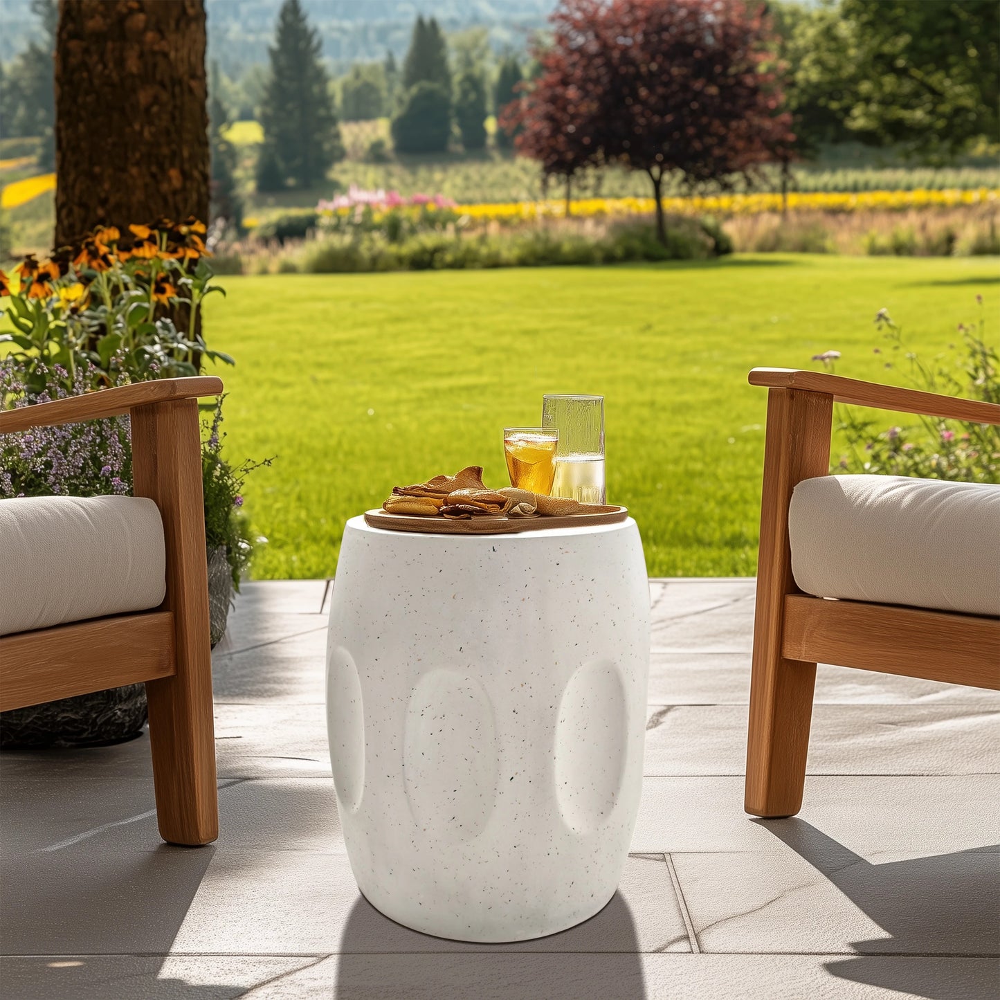 Unique Lightweight Concrete Side Table Decorative Garden Stool Faux Terrazzo Accent Table Small Coffee End Table