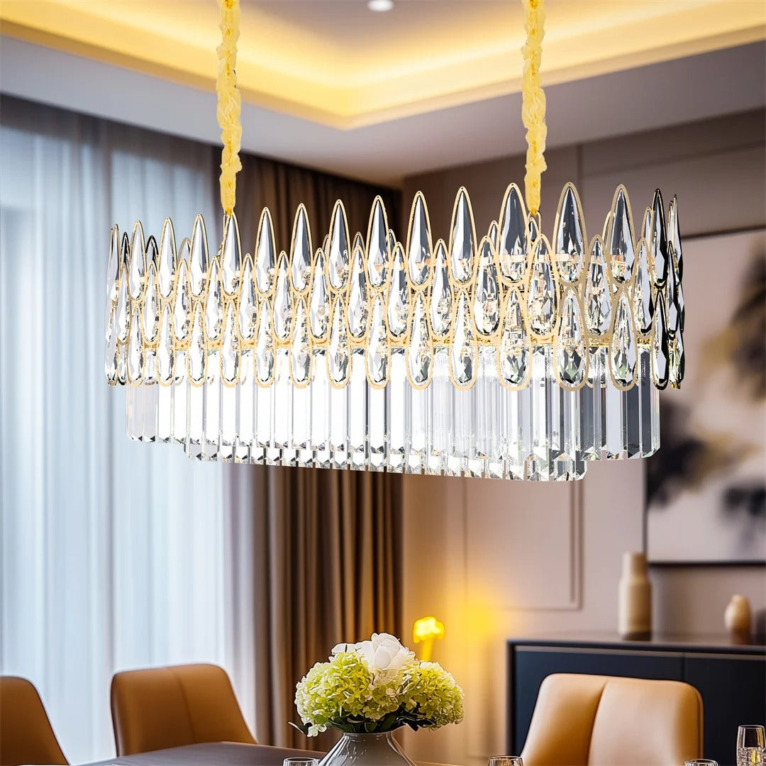 Modern Rectangular Crystal Raindrop Chandelier – Pendant Ceiling Light Fixture for Elegant Interiors